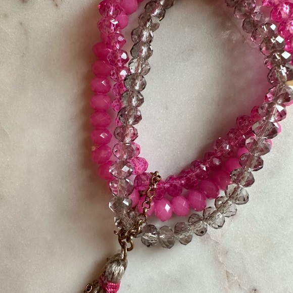 Pink and gray beaded bracelet with tassels! New! - Picture 3 of 8